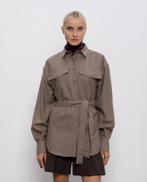 Brunello Cucinelli Коричнева сорочка з вовни в клітинку MB149MQ206