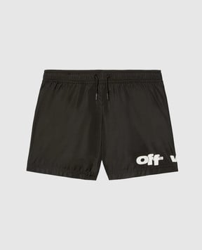 Off-White Дитячі чорні шорти для плавання з принтом логотипа OBFA001S25FAB001