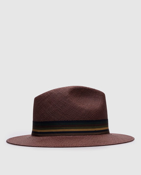 Max Mara Коричневая соломенная шляпа RODESIA с монограммой логотипа RODESIA