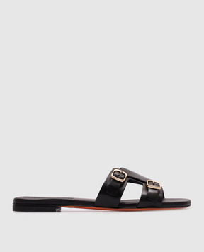 Santoni Черные кожаные шлепанцы WHPF70071HA1TLGA