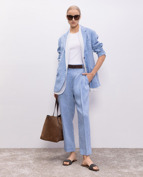 Brunello Cucinelli Голубые брюки из льна с люрексом MH547P8308