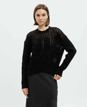 Givenchy Черный свитер из шерсти и кашемира с фактурным логотипом BW90RF4ZN0