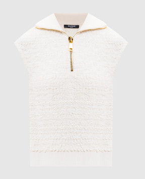 Balmain Белый твидовый топ с молнией FF0GB025KJ16