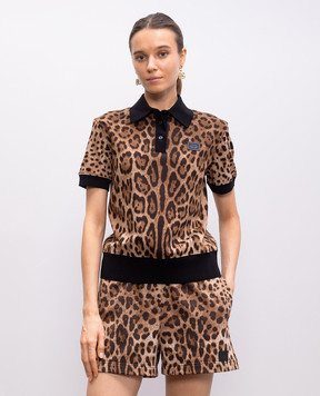 Dolce&Gabbana Коричневое поло в анималистическом принте с патчем логотипа. F8V33THS7KA