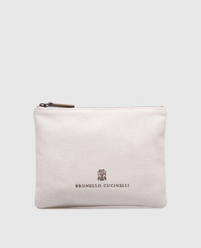 Brunello Cucinelli Біла косметичка з льоном у візерунок з логотипом ML571M101