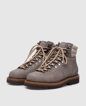 Brunello Cucinelli Сірі черевики Mountain із нубуку з хутром з тисненням логотипа MZUDEMS890