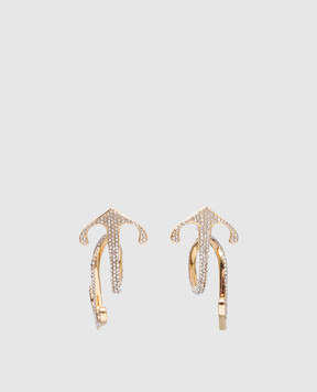 Off-White Золотое кольцо в виде логотипа Arrow с кристаллами. OWOD29AF24MET001