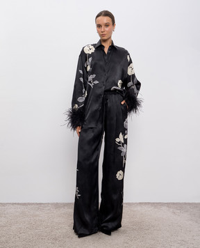 Ermanno Scervino Черная блуза из шелка с перьями страуса D472K362CPQFZ