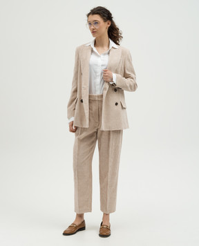 Brunello Cucinelli Бежевий двобортний вельветовий жакет з ланцюжком моніль MD5767032P