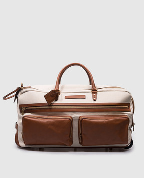 Brunello Cucinelli Бежевая комбинированная дорожная сумка с логотипом MBYEU343