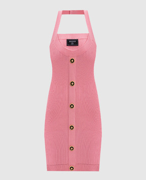 Balmain Розовое мини платье в рубчик с нашивкой логотипа EF1R4023KI10