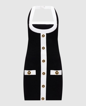 Balmain Чорна сукня-футляр міні з брендовими заклепками EF1R2390KH99