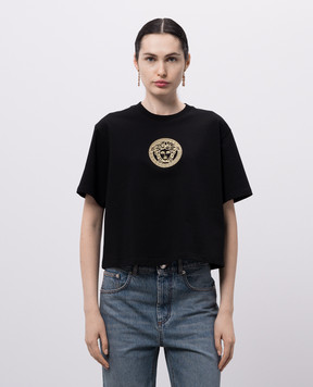 Versace Чорна укорочена футболка Medusa 10188921A13608