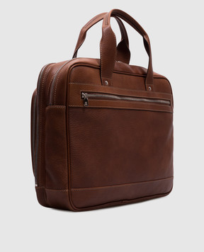 Brunello Cucinelli Коричневый кожаный портфель с логотипом MBZIBU391