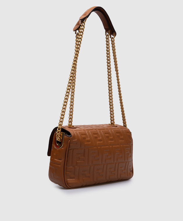 Fendi - Коричневая кожаная сумка кросс-боди Baguette Chain Midi