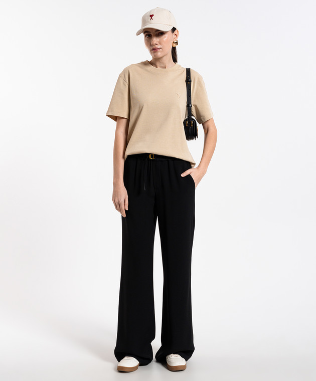 Ami Paris Бежевая футболка с фактурной эмблемой Ami de Coeur UTS027726 изображение 2