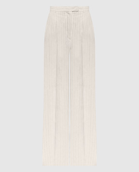 Max Mara Бежевые брюки SATIRA из льна в полоску SATIRA