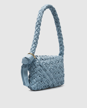 Bottega Veneta Блакитна шкіряна сумка-месенджер Kalimero Città з плетінням 785797V40T0