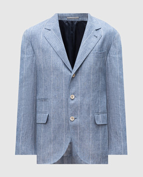 Brunello Cucinelli Блакитний піджак з льону в смужку MB4007BTD