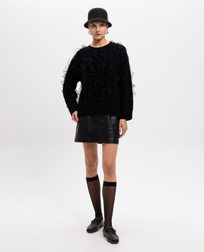 Valentino Чорний светр з вовни з рюшами 5B0KC60L8WH