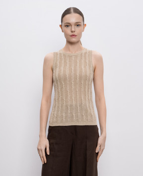 Max Mara Бежевый топ VENUSIA из льна в узор. VENUSIA