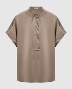 Brunello Cucinelli Бежевый топ из шелка с цепочкой мониль M0C59RA915