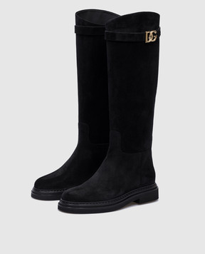 Dolce&Gabbana Чорні замшеві чоботи з металевим логотипом DG CU1141AS915