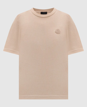Moncler Бежевая футболка с фактурной нашивкой логотипа K10938C0000589A17