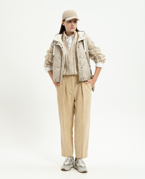 Brunello Cucinelli Бежевые вельветовые брюки с цепочкой мониль MP576P8562