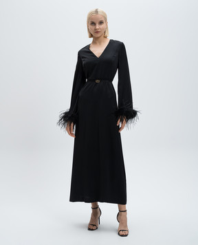 Twinset Чорна сукня максі з пір'ям страуса 242TP2344