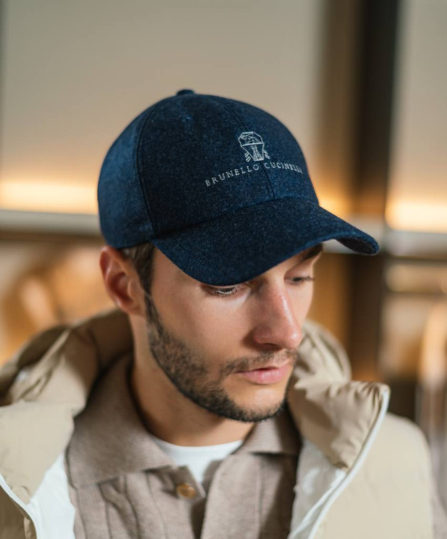 Brunello Cucinelli Синяя меланжевая кепка из шерсти M038P9850 изображение 5