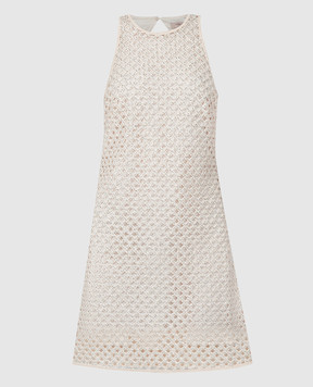 Twinset Бежевое ажурное платье мини с бисером 241TP2440