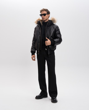 Mackage Черная кожаная пуховая куртка с мехом енота с логотипом GLENF
