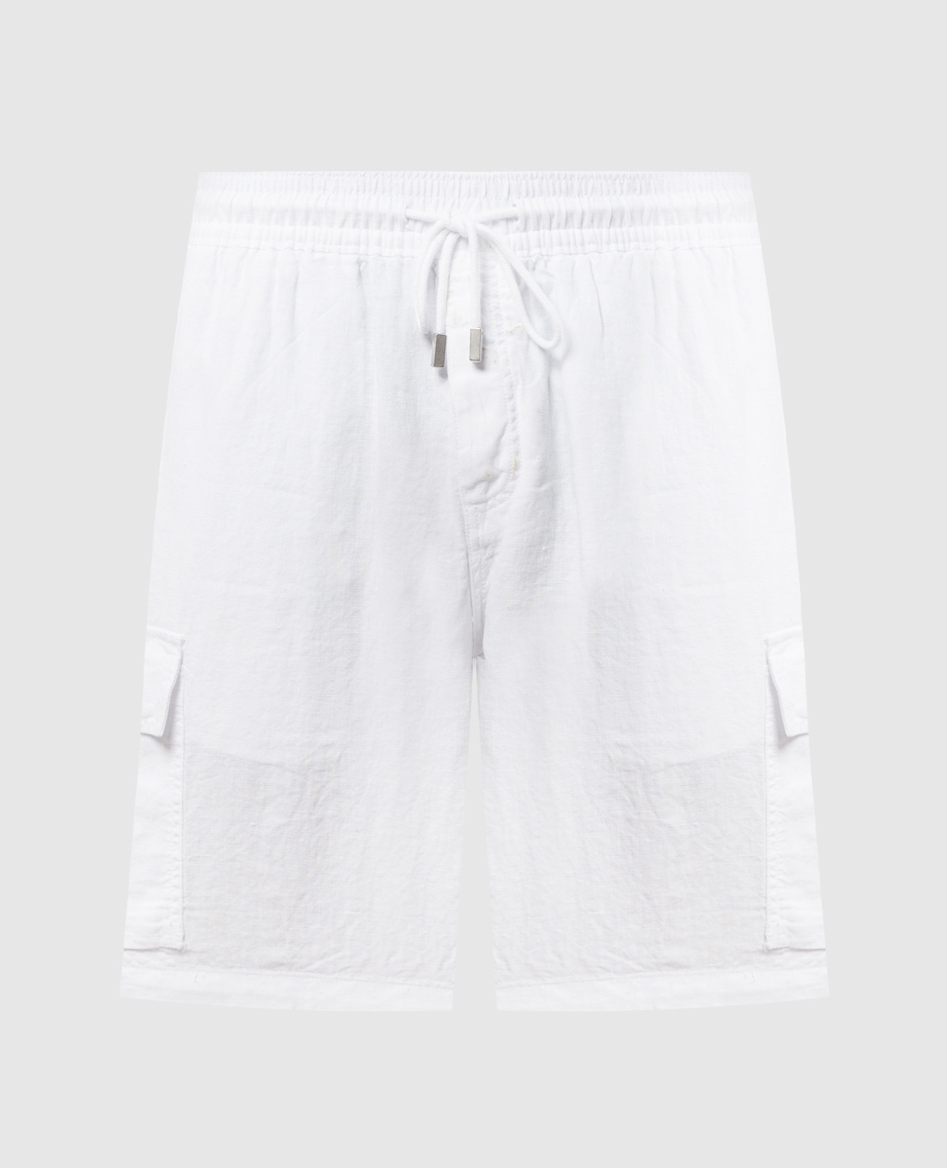 White Baie linen cargo shorts with logo patch