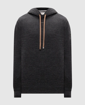 Moncler Серое меланжево худи с кожаным патчем логотипа. J20918G0006889ARG