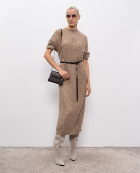 Brunello Cucinelli Коричнева ажурна сукня з вовною MPS732A90