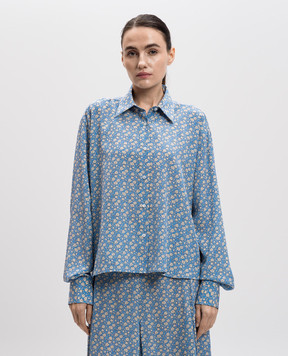 Ermanno Scervino Блакитна блуза із шовку в квітковий принт D462K351OYQ