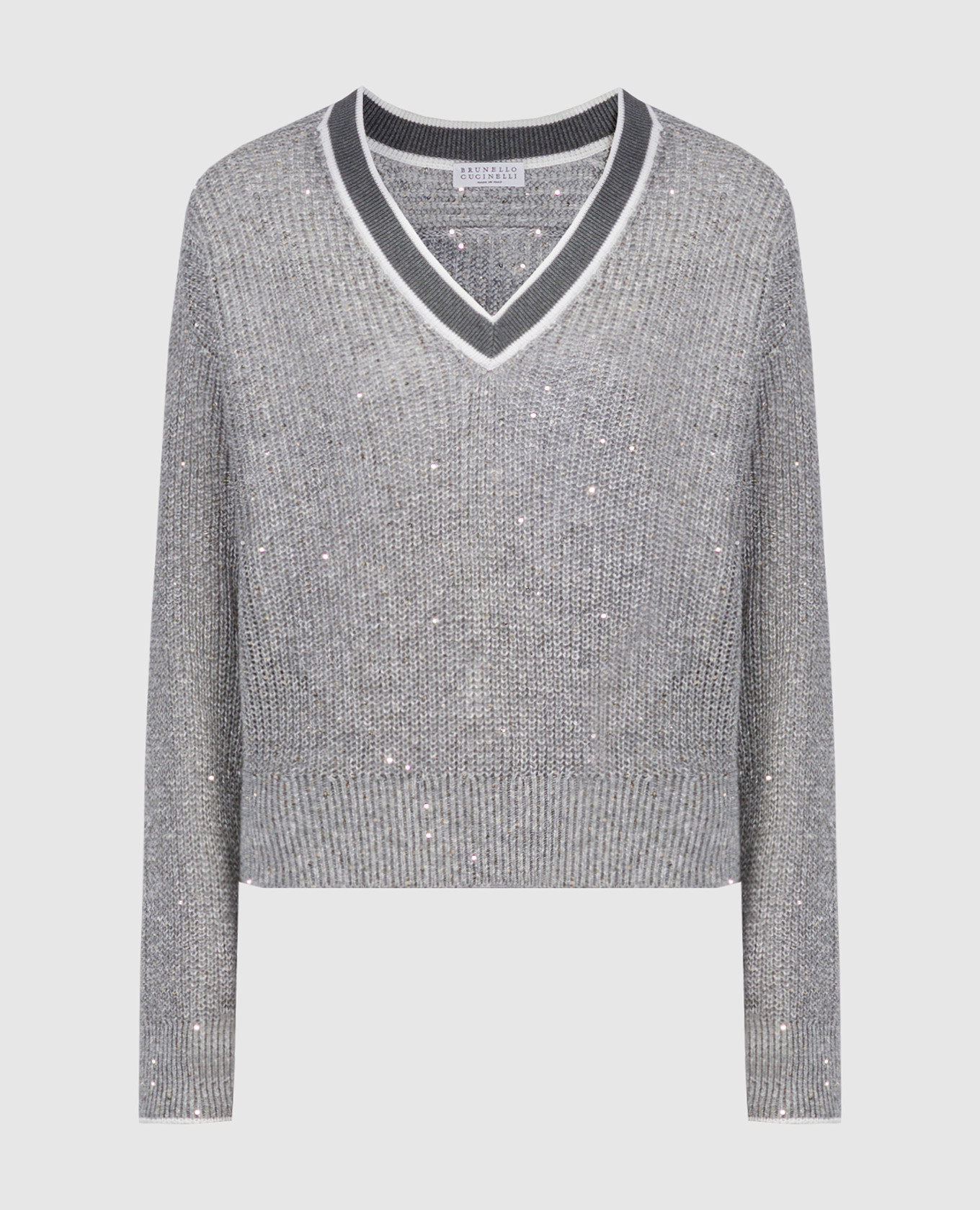 Gray linen pullover with sequins