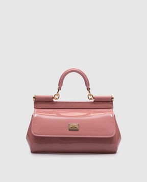 Dolce&Gabbana Розовая кожаная лакированная сумка-мини Sicily с логотипом BB7116B1471