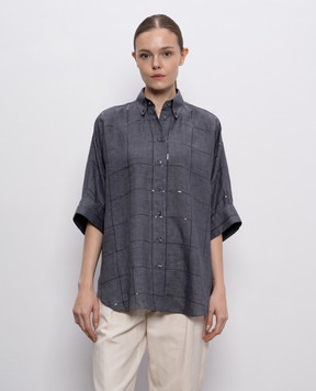 Brunello Cucinelli Серая рубашка из льна с пайетками MM633RH716