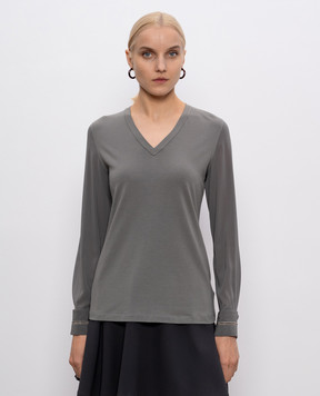 Brunello Cucinelli Сіра блуза з шовком з ланцюжком моніль M0T18B2102y