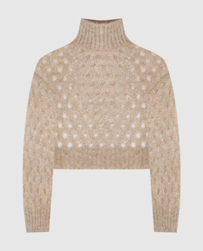 Brunello Cucinelli Бежевий ажурний светр з вовною MNA326504