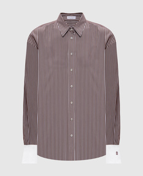Brunello Cucinelli Коричнева сорочка з шовком в смужку з ланцюжком моніль MA794NM116