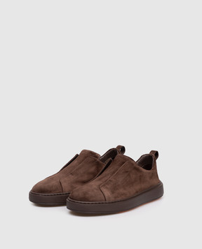 Santoni Коричневі замшеві сліпони з тисненням логотипа MBCD21995SMOTSEY