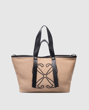 Off-White Бежева сумка-тоут Day Off з рафії з емблемою логотипа Arrow OWNA225S24MAT001