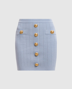 Balmain Блакитна спідниця міні з брендованими заклепками EF1LB290KB07