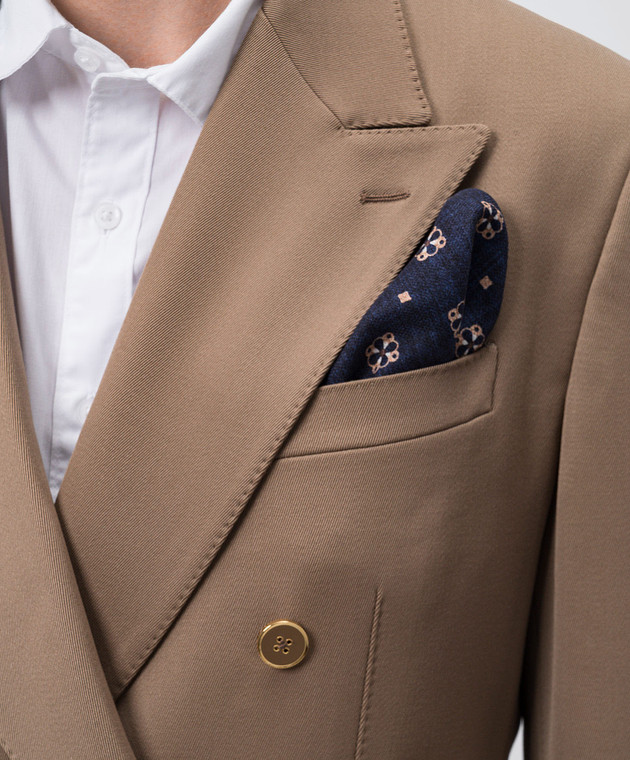 Brunello Cucinelli Синий двухсторонний платок-паше из шелка в узор MV8970091 изображение 2