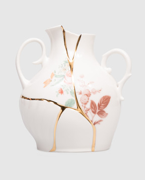 SELETTI Біла порцелянова ваза Kintsugi з позолотою 24 карат з квітковим принтом 09676