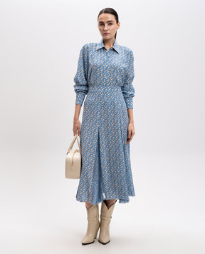 Ermanno Scervino Блакитна спідниця міді із шовку в квітковий принт D462O340OYQ