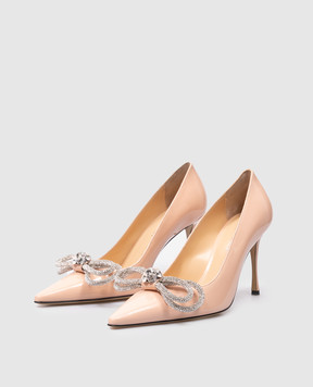 Mach&Mach Бежевые кожаные лакированные лодочки DOUBLE BOW с кристаллами R24S023095PATNUD